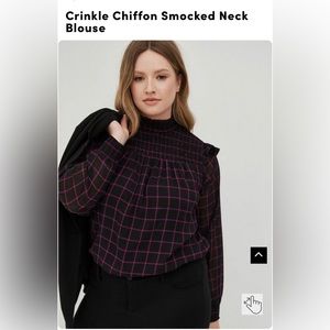 Torrid black plaid crinkle chiffon smocked blouse